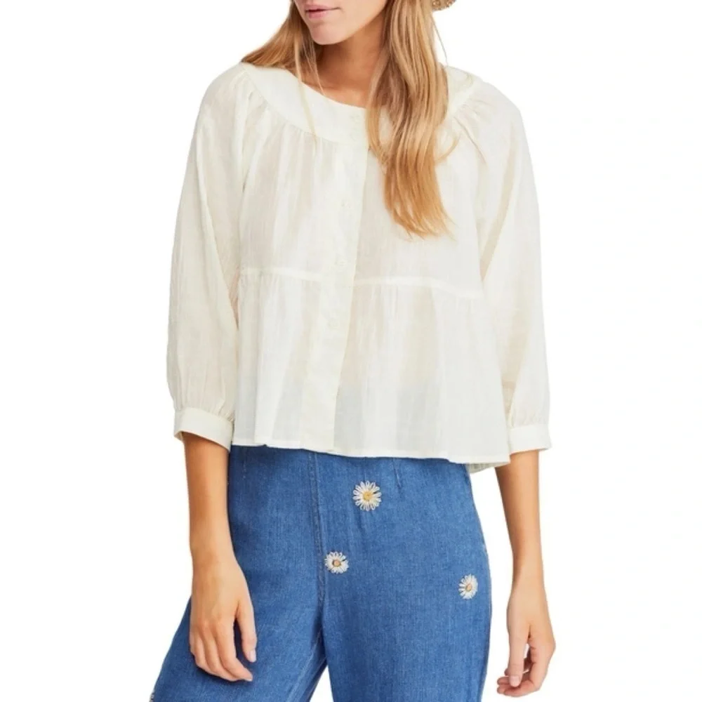 Free People x We The Free Sea To Shore Blouse Ivory - Romantic Cottagecore
